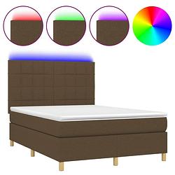 Foto van Vidaxl boxspring met matras en led stof donkerbruin 140x190 cm