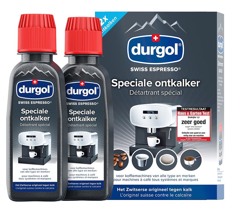 Foto van Durgol swiss espresso 2 x 125 ml + 125 m anti-kalk koffie accessoire zwart