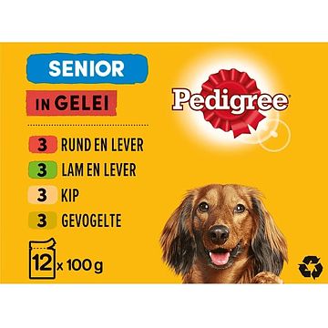 Foto van Pedigree senior maaltijdzakjes vlees in gelei hondenvoer 12 x 100g bij jumbo