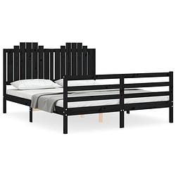 Foto van The living store bedframe met hoofdbord massief hout zwart 160x200 cm - bed