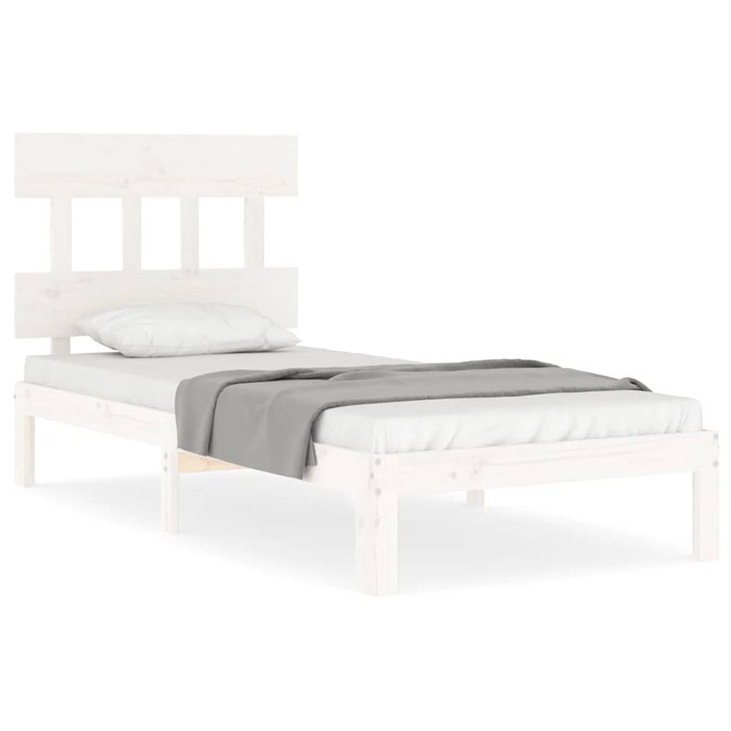 Foto van The living store bedframe massief grenenhout - wit - 203.5 x 103.5 x 81 cm - multiplex lattenbodem - uitstekende