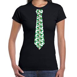 Foto van Stropdas kerst t-shirt mistletoe patroon voor dames zwart xs - kerst t-shirts