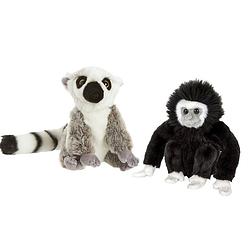 Foto van Apen serie zachte pluche knuffels 2x stuks - maki aap en gibbon aap van 18 cm - knuffeldier