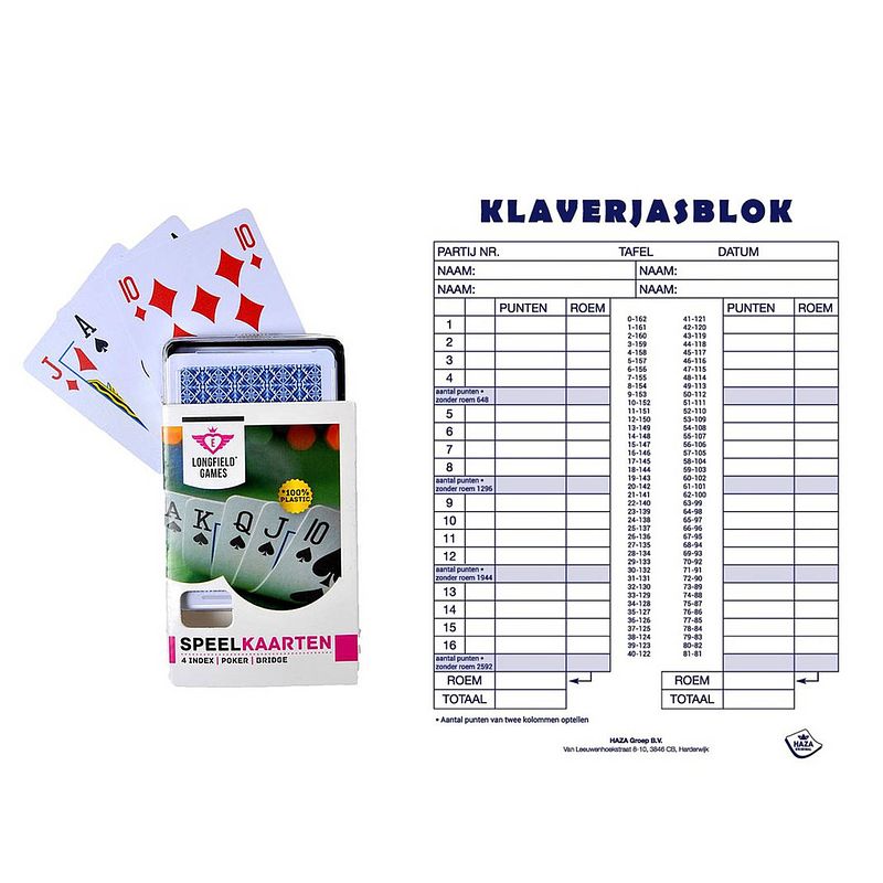 Foto van Scoreblok klaverjassen spel 50 vellen met 2 pakjes speelkaarten - kaartspel