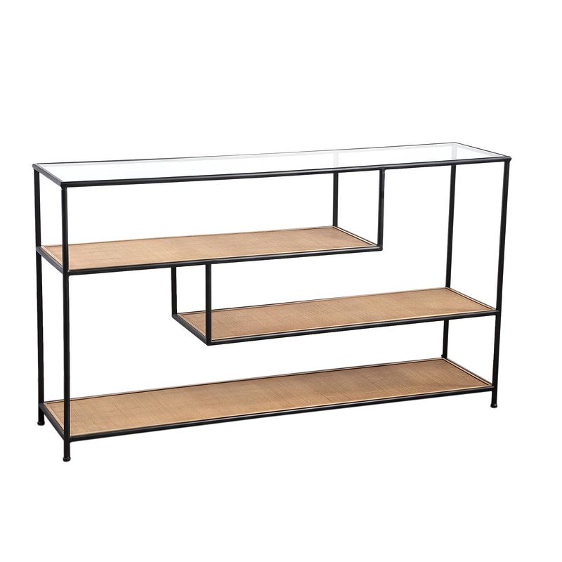 Foto van Ptmd dunja natural iron sidetable with bamboo shelves