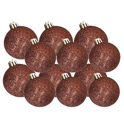 Foto van Kerstversiering set glitter kerstballen donkerbruin 6 - 8 cm - pakket van 30x stuks - kerstbal