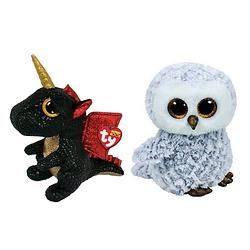 Foto van Ty - knuffel - beanie boo's - grindal dragon & owlette owl