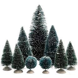 Foto van Miniatuur decoratie boompjes 9 stuks - kerstdorpen