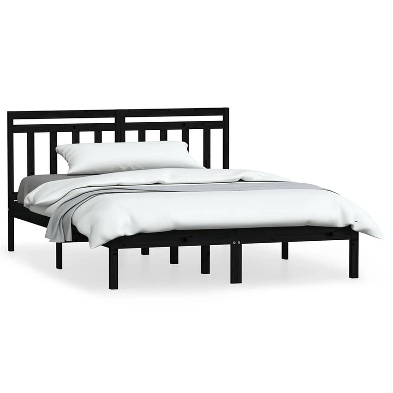 Foto van The living store bedframe grenenhout zwart - 205.5x126x100 cm - geschikt voor 120x200 cm matras