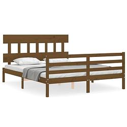 Foto van The living store bedframe massief grenenhout - honingbruin - 205.5 x 155.5 x 81 cm - 150 x 200 cm - montage vereist