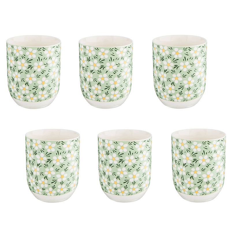 Foto van Haes deco - mokken set van 6 - ø 6x8 cm / 100 ml - met bloemen - mok