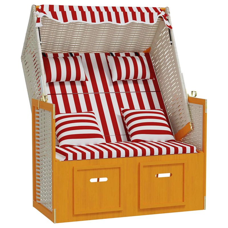 Foto van Vidaxl strandstoel met kussens poly rattan en hout rood en wit