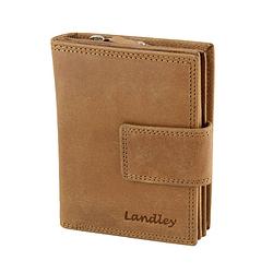 Foto van Landley vintage dames rits portemonnee met clip - rfid portefeuille - pull-up leer - cognac bruin