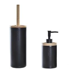 Foto van Toiletborstel met houder 38 cm en zeeppompje 300 ml polystone/hout - badkameraccessoireset