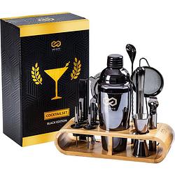 Foto van Infinity goods cocktailset - 15 delige zwarte cocktail shaker set - luxe cadeauverpakking - inclusief recepten - zwart