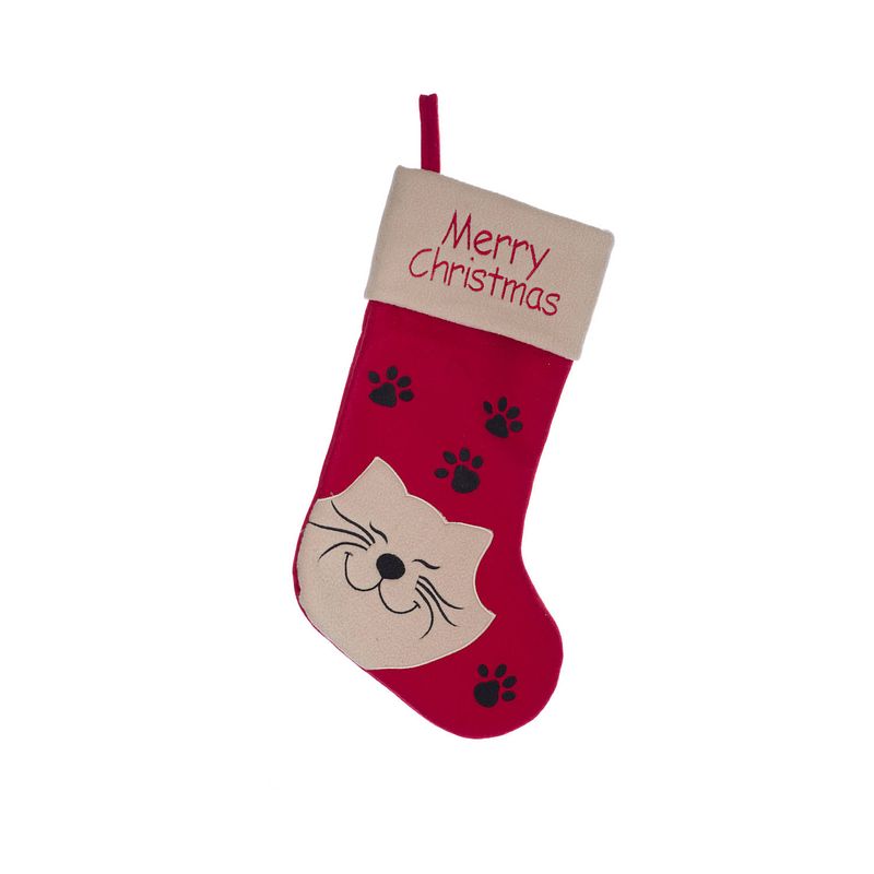 Foto van Kerstsok rood voor de kat/poes 19 cm kerstversiering/kerstdecoratie voor huisdieren - kerstsokken