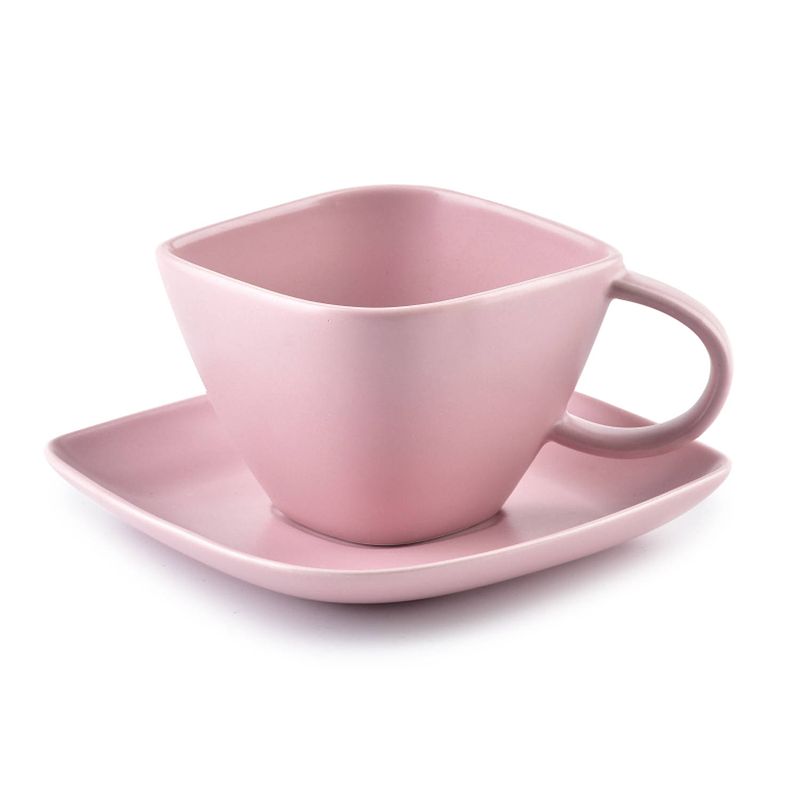 Foto van Affekdesign happy koffie of thee kop met schotel diamant vormig 200 ml roze