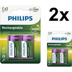 Foto van 4 stuks (2 blisters a 2st) - philips multilife 1.2v c/hr14 3000mah nimh oplaadbare batterij