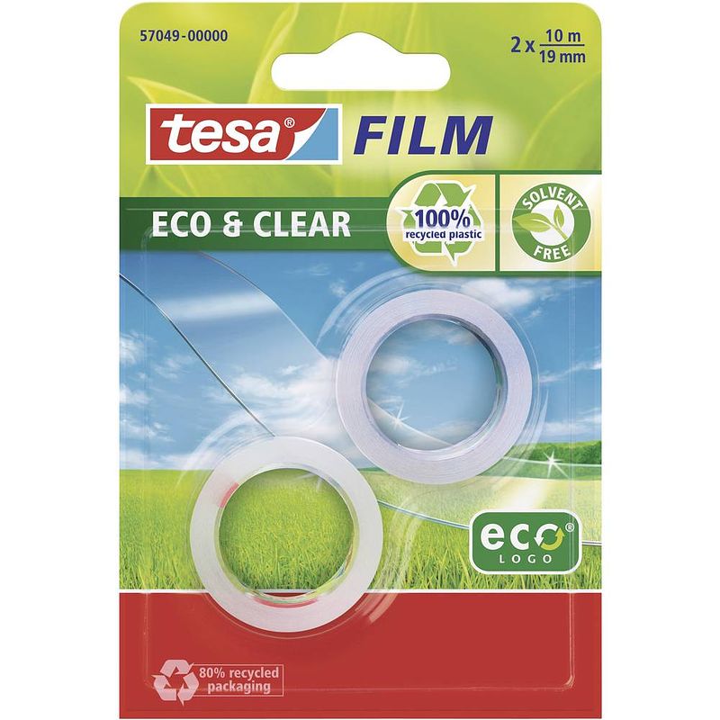 Foto van Tesa 57049-00000-13 tesafilm eco & clear transparant (l x b) 10 m x 19 mm 2 stuk(s)