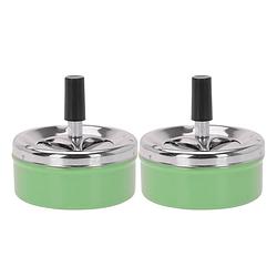 Foto van Set van 2x stuks ronde draaiasbak/drukasbak metaal 10 cm groen voor binnen/buiten - asbakken