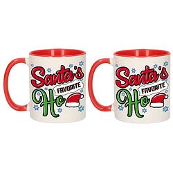 Foto van 2x stuks grappige kerstmis mokken santa his favorite ho 300 ml - bekers