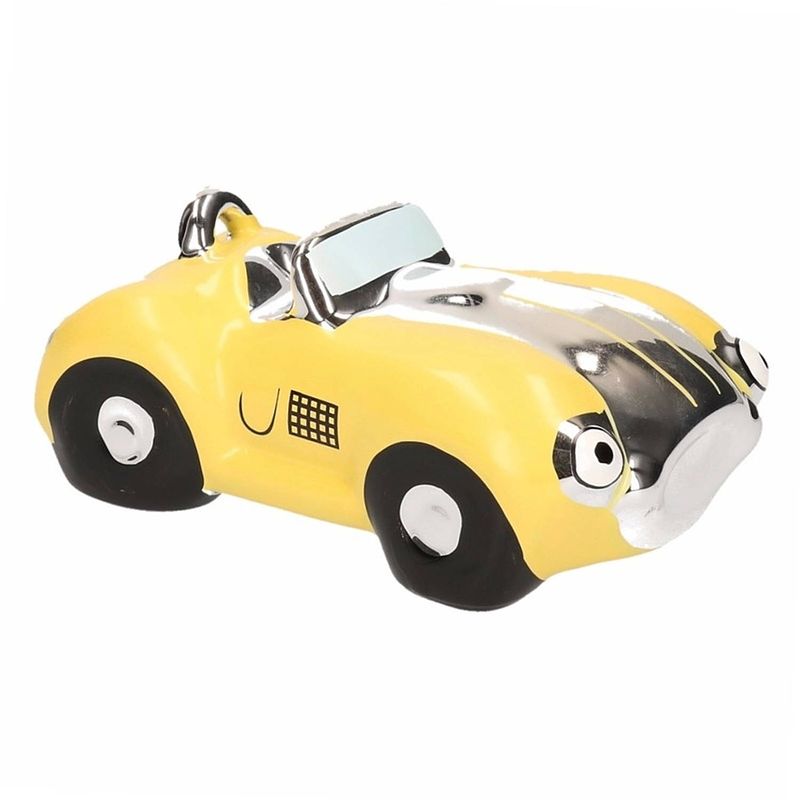 Foto van Gele jongens sportauto cabriolet spaarpot 15 cm - spaarpotten