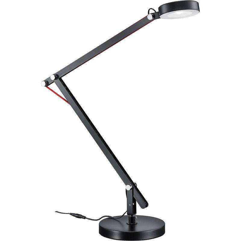 Foto van Led bureaulamp - trion amsty - 5w - warm wit 3000k - rond - glans zwart - aluminium