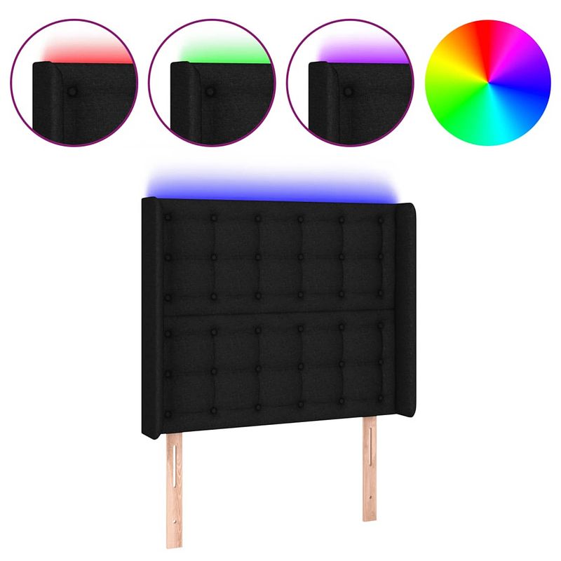 Foto van The living store hoofdbord led-strip - 93x16x118/128 cm - zwarte stoffenbekleding - verstelbare hoogte - duurzaam