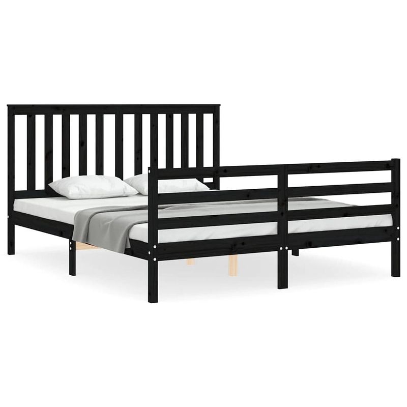 Foto van The living store bedframe - massief grenen - 205.5 x 165.5 x 101 cm - zwart