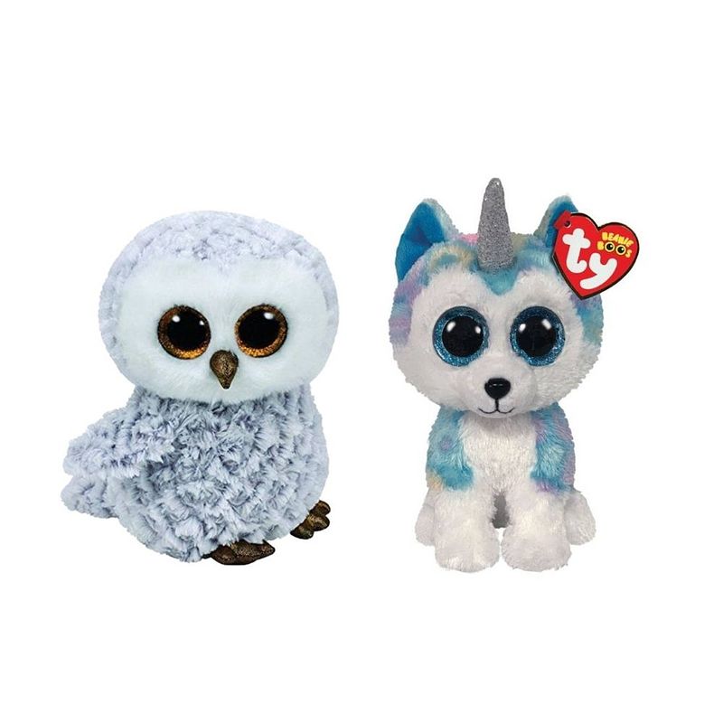 Foto van Ty - knuffel - beanie boo's - owlette owl & helena husky