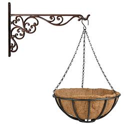 Foto van Hanging basket 35 cm met ijzeren muurhaak en kokos inlegvel - plantenbakken