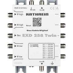 Foto van Kathrein exd 258 twin satelliet multiswitch cascade unicable ingangen (satelliet): 5 (4 satelliet / 1 terrestrisch) aantal gebruikers: 16