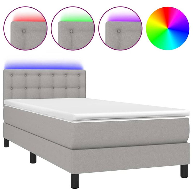 Foto van Vidaxl boxspring met matras en led stof lichtgrijs 90x200 cm