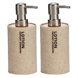 Foto van 2x stuks zeeppompjes/zeepdispensers beige kunststof 350 ml - zeeppompjes