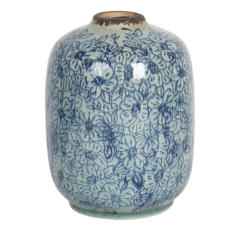 Foto van Clayre & eef vaas 6ce1201 ø 12*16 cm blauw keramiek rond bloempot