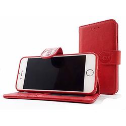 Foto van Apple iphone 12 - burned red leren portemonnee hoesje - lederen wallet case tpu meegekleurde binnenkant- book case -