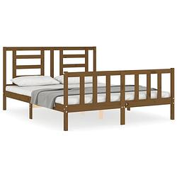 Foto van The living store bed grenenhouten - 205.5 x 155.5 x 100 cm - honingbruin kingsize