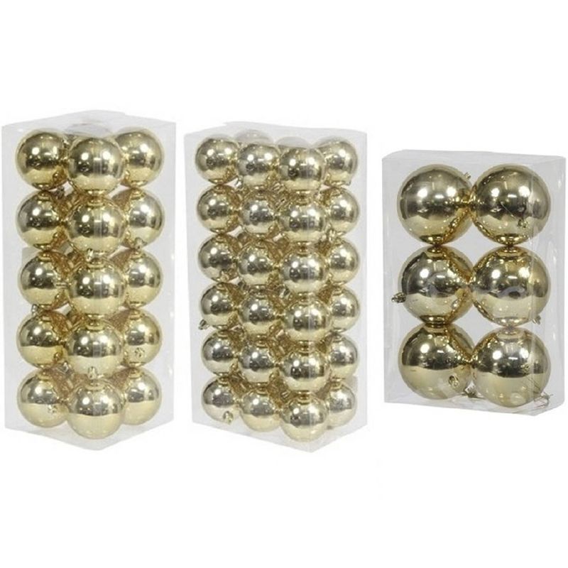 Foto van Kerstversiering kunststof kerstballen goud 6-8-10 cm pakket van 62x stuks - kerstbal