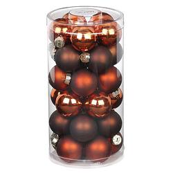 Foto van 30x stuks kleine glazen kerstballen kastanje bruin 4 cm - kerstbal