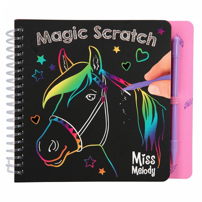 Foto van Miss melody scratchboek mini magic meisjes 15,3 cm papier zwart