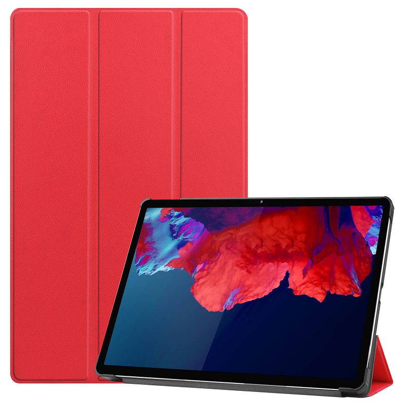 Foto van Basey lenovo tab p11 plus hoes case - lenovo tab p11 plus hoesje rood - lenovo tab p11 plus book case cover