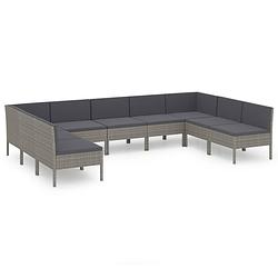 Foto van Vidaxl 9-delige loungeset met kussens poly rattan grijs