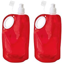 Foto van Waterfles/drinkfles opvouwbaar - 2x - rood - kunststof - 770 ml - schroefdop - waterzak - drinkflessen