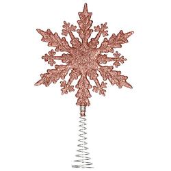 Foto van Kunststof kerstboom platte sneeuwvlok piek glitter donker roze/rose 20 cm - kerstboompieken