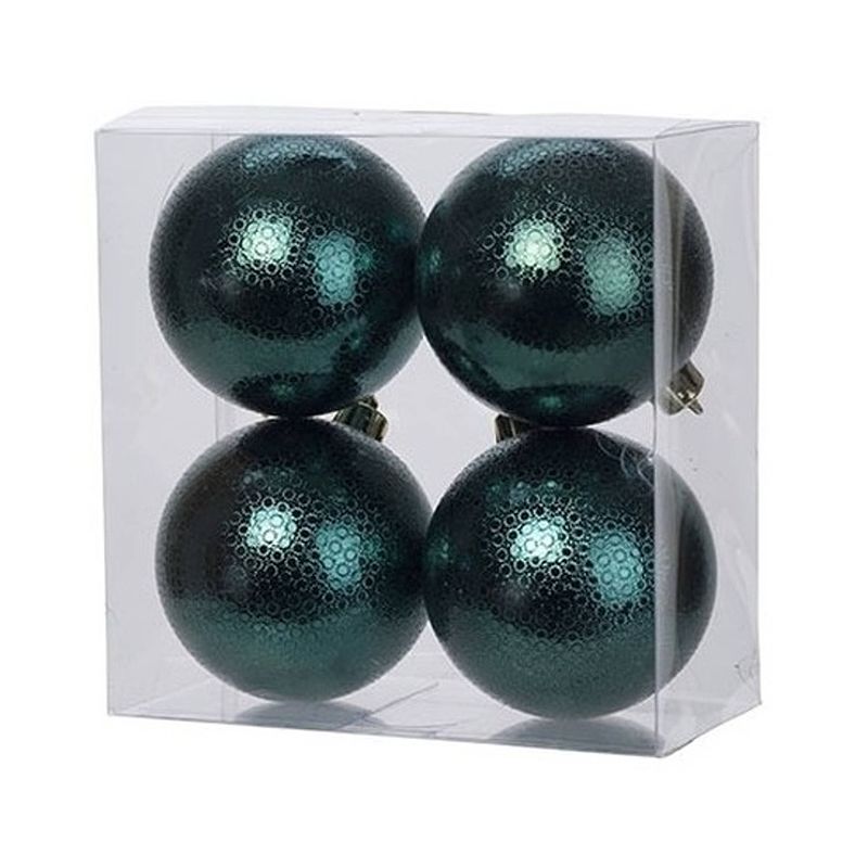 Foto van 12x kunststof kerstballen cirkel motief petrol groen 8 cm kerstboom versiering/decoratie - kerstbal