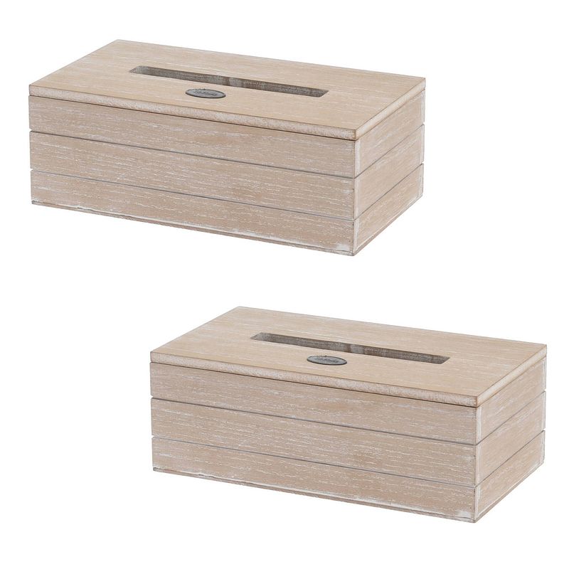 Foto van 2x stuks tissuedozen/tissuebox bruin rechthoekig van mdf 25 x 13 x 9 cm - tissuehouders