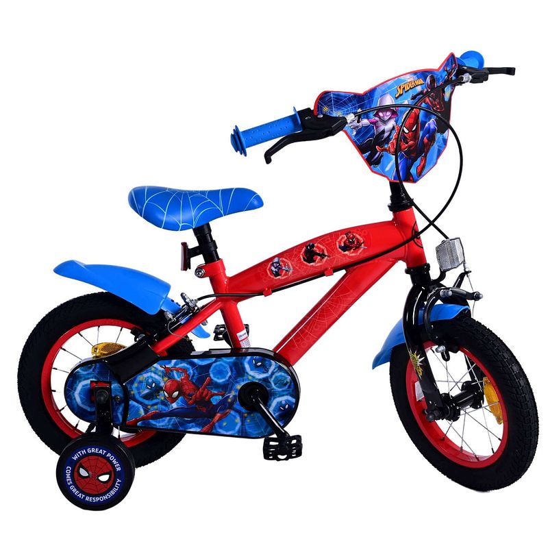 Foto van Ultimate spider-man kinderfiets - jongens - 12 inch - blauw/rood - twee handremmen