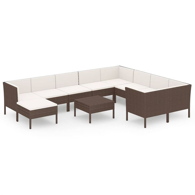 Foto van Vidaxl 11-delige loungeset met kussens poly rattan bruin