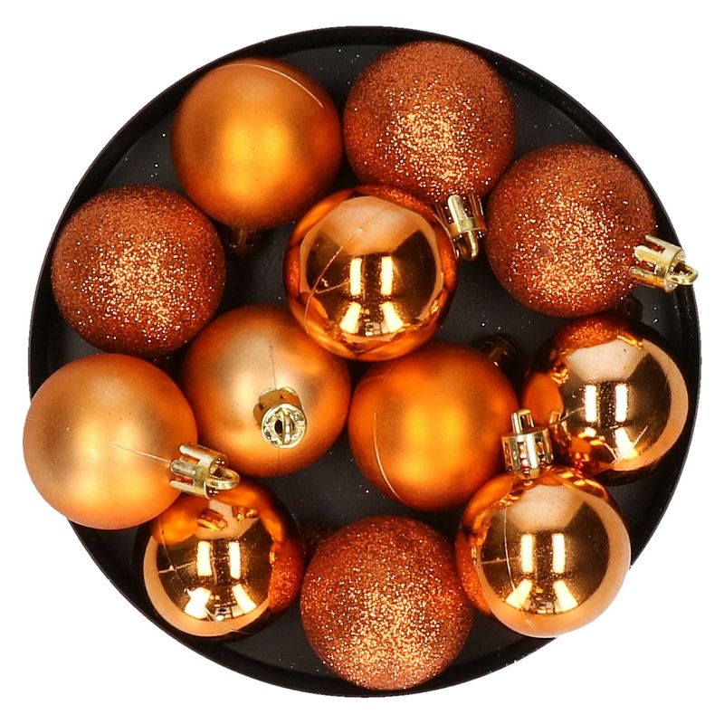Foto van Krist+ kerstballen - 12x stuks - oranje - kunststofa -4 cm - kerstbal