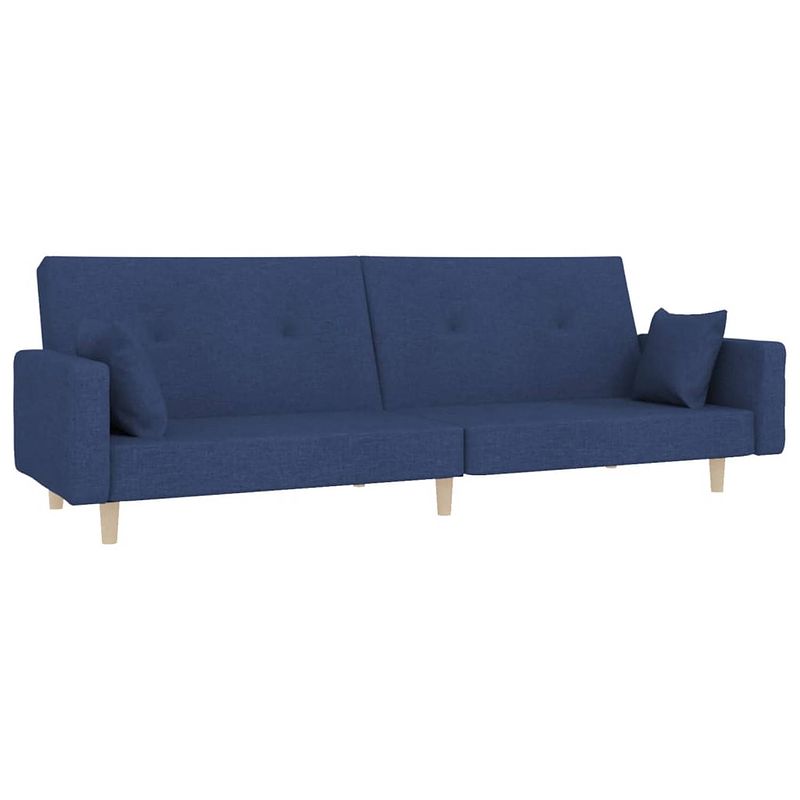 Foto van The living store bedbank blauw - houten frame - multifunctioneel - 220x84.5x69 cm - inclusief kussens - makkelijk om te